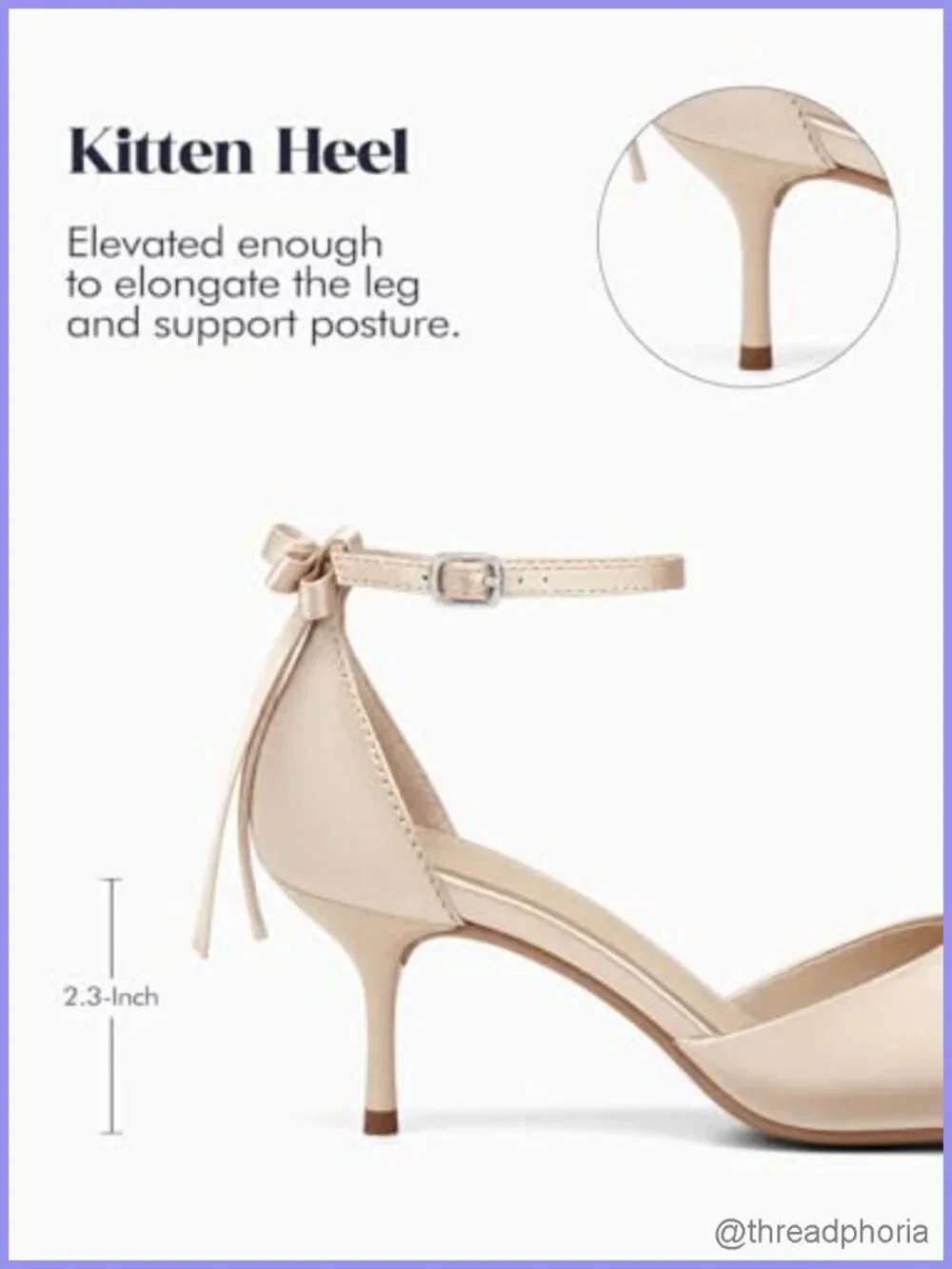 Coutgo Women's Kitten Heel Pumps Pointed Toe Ankle Strap Bow Dress Shoes